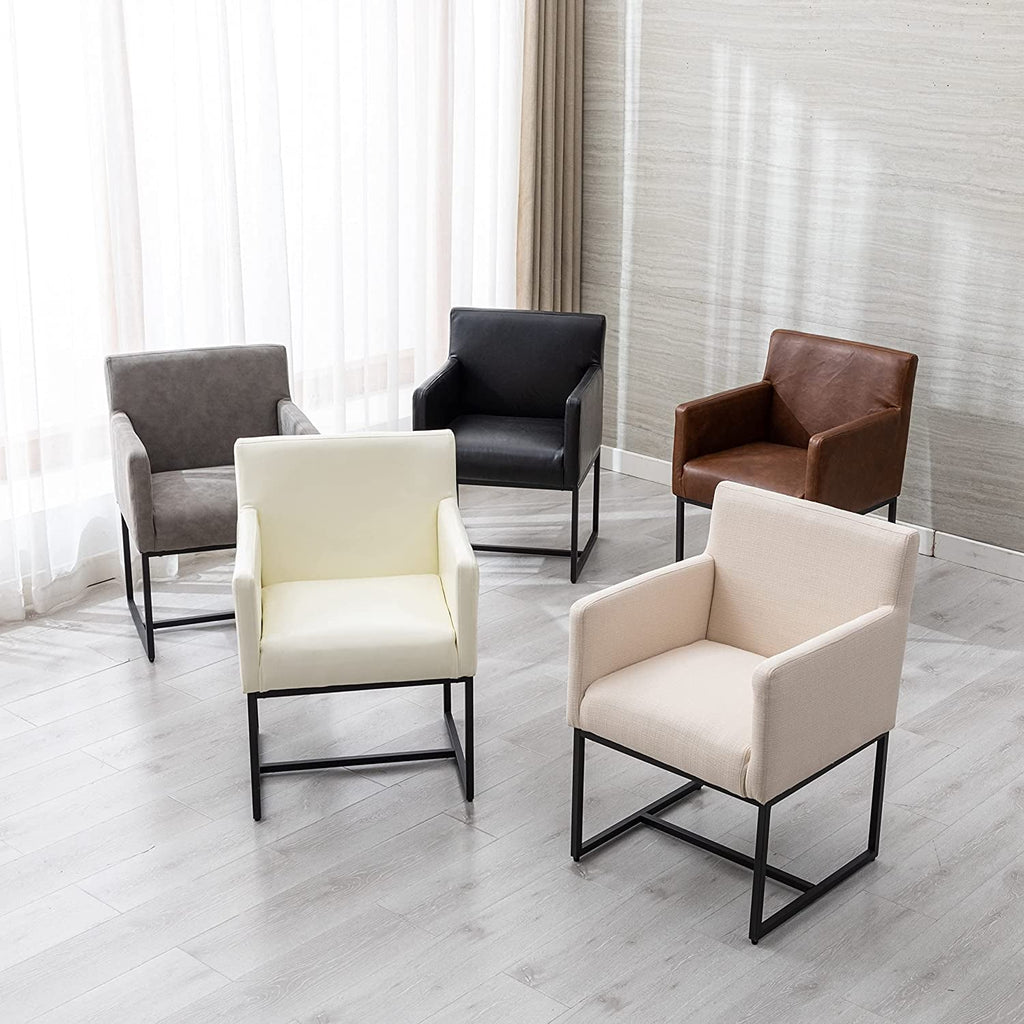Set Of 4 Grey Upholstered Armchairs With Linen Fabric