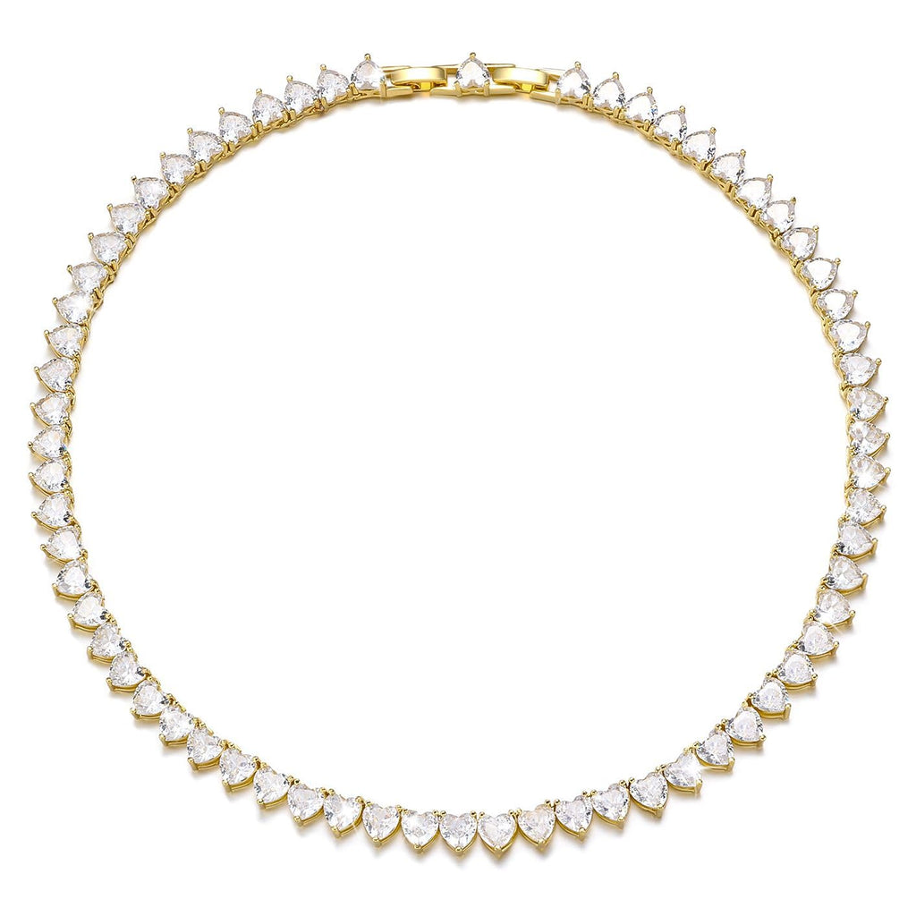 FEEL STYLE Heart Tennis Necklace for Women - 6mm 18K Gold Plated Diamond Necklace - Iced Out Choker Necklaces Cubic Zirconia Tennis Necklace 18inch