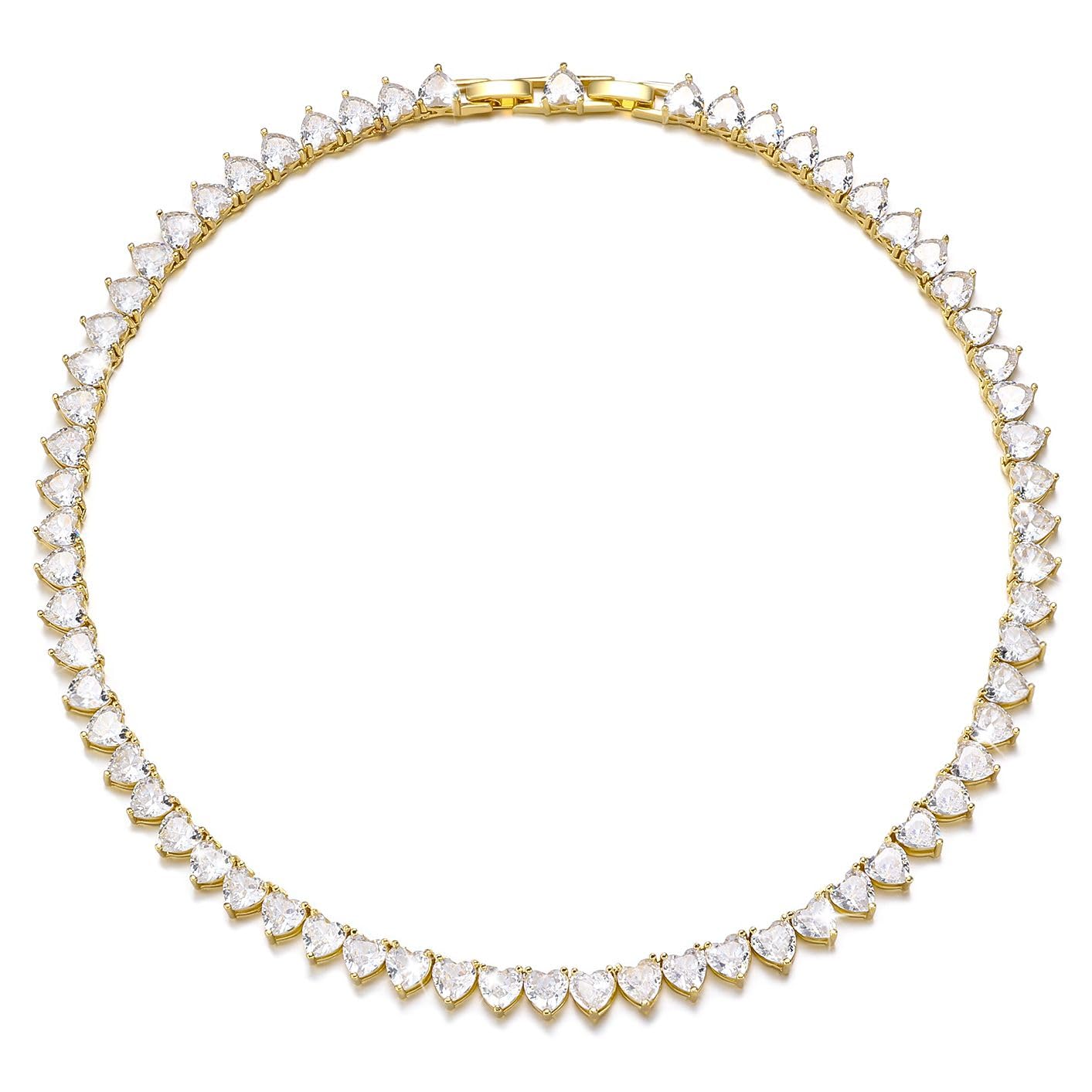 FEEL STYLE Heart Tennis Necklace for Women - 6mm 18K Gold Plated Diamond Necklace - Iced Out Choker Necklaces Cubic Zirconia Tennis Necklace 18inch