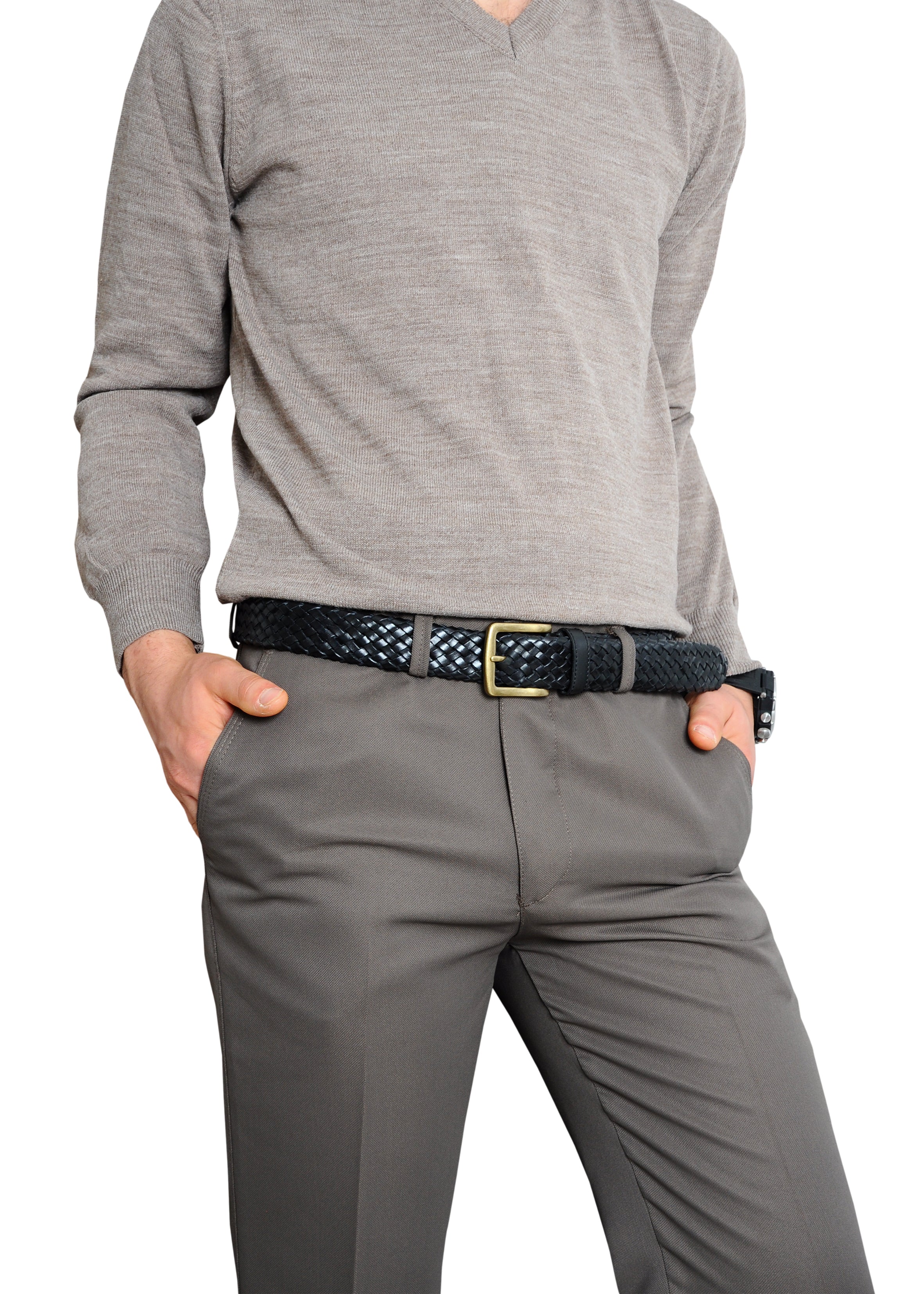 Galata Black Plaited Leather Men Belt