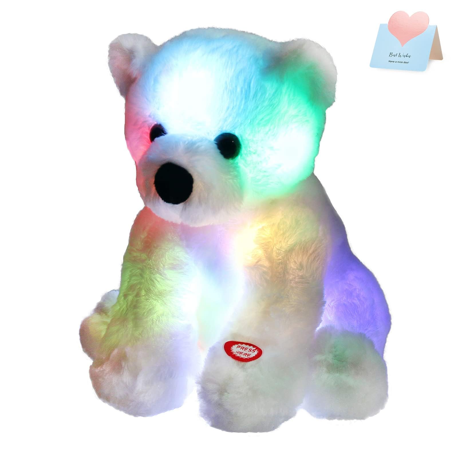 Bstaofy Light up Polar Bear LED Stuffed Animals Night Light Soft Plush Toy Glow in The Dark Gift for Kids on Christmas Birthday Festival Occasions 9.5 White