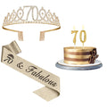 70th Birthday Decorations for Women Gold 70th Birthday Sash and Tiara Gold Number 70th Birthday Candles 70th Birthday Gifts for Women (Gold)