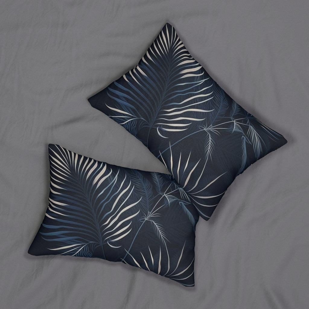 Decorative Lumbar Throw Pillow - White Line Art Palm Tree Leaves Navy