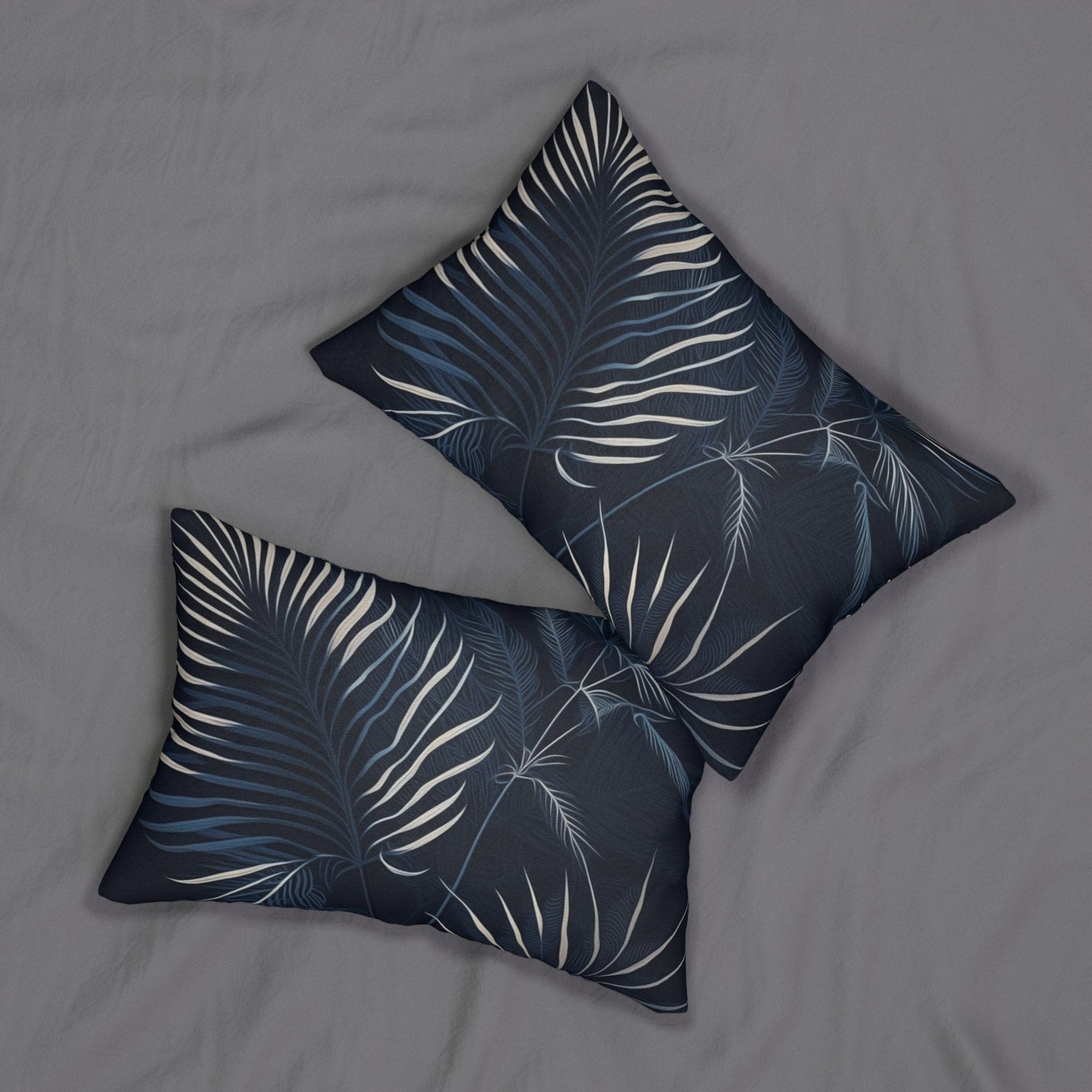 Decorative Lumbar Throw Pillow - White Line Art Palm Tree Leaves Navy
