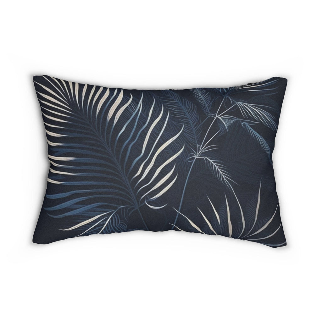 Decorative Lumbar Throw Pillow - White Line Art Palm Tree Leaves Navy