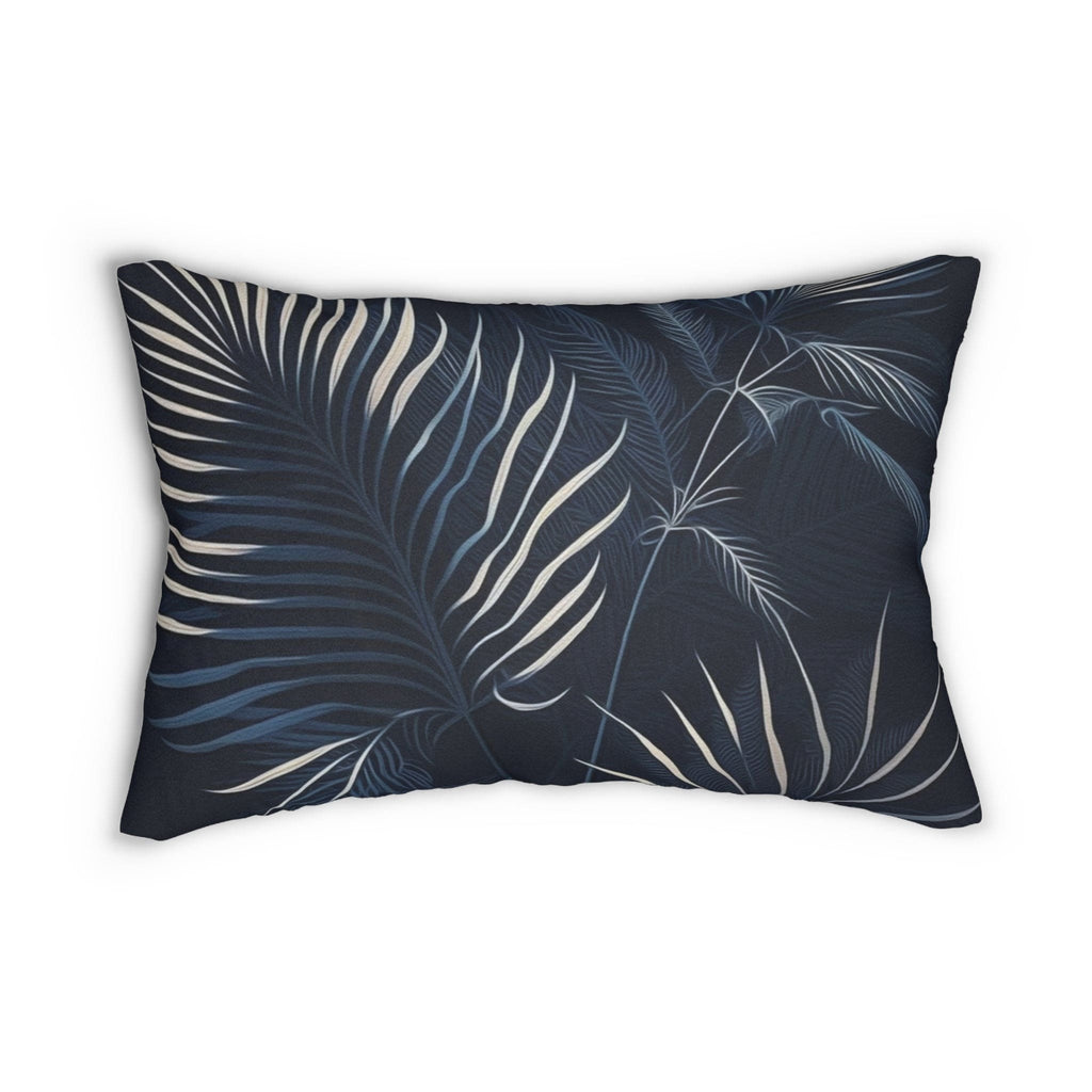 Decorative Lumbar Throw Pillow - White Line Art Palm Tree Leaves Navy