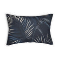 Decorative Lumbar Throw Pillow - White Line Art Palm Tree Leaves Navy