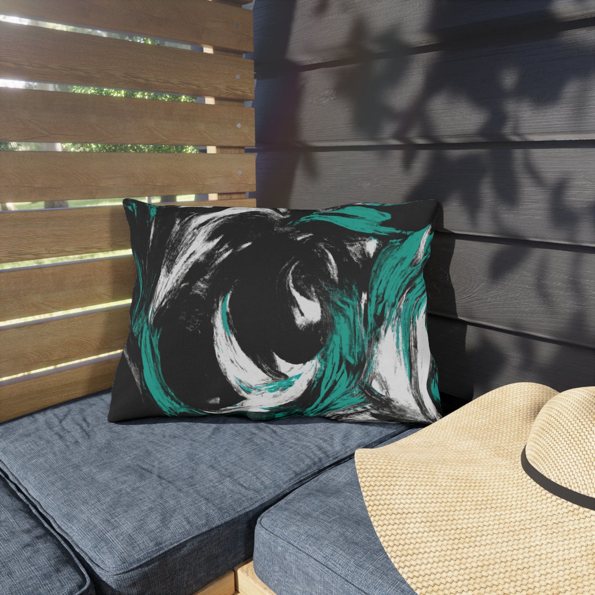 Decorative Indoor/outdoor Pillow - Black Green White Abstract Pattern
