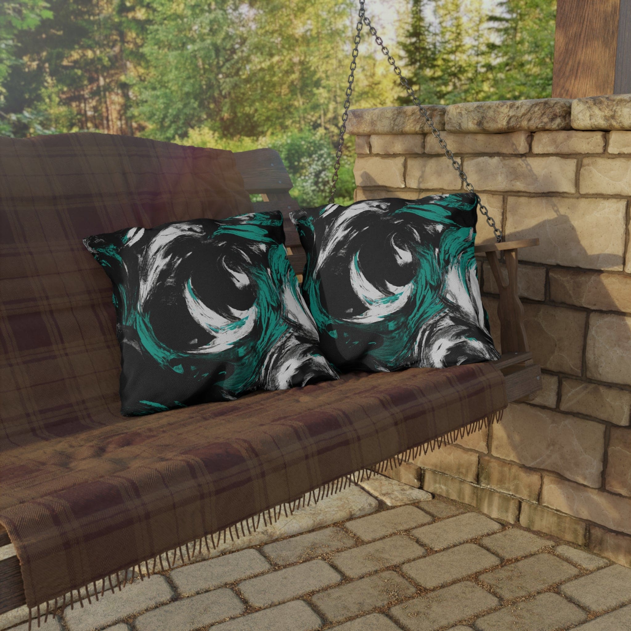 Decorative Indoor/outdoor Pillow - Black Green White Abstract Pattern