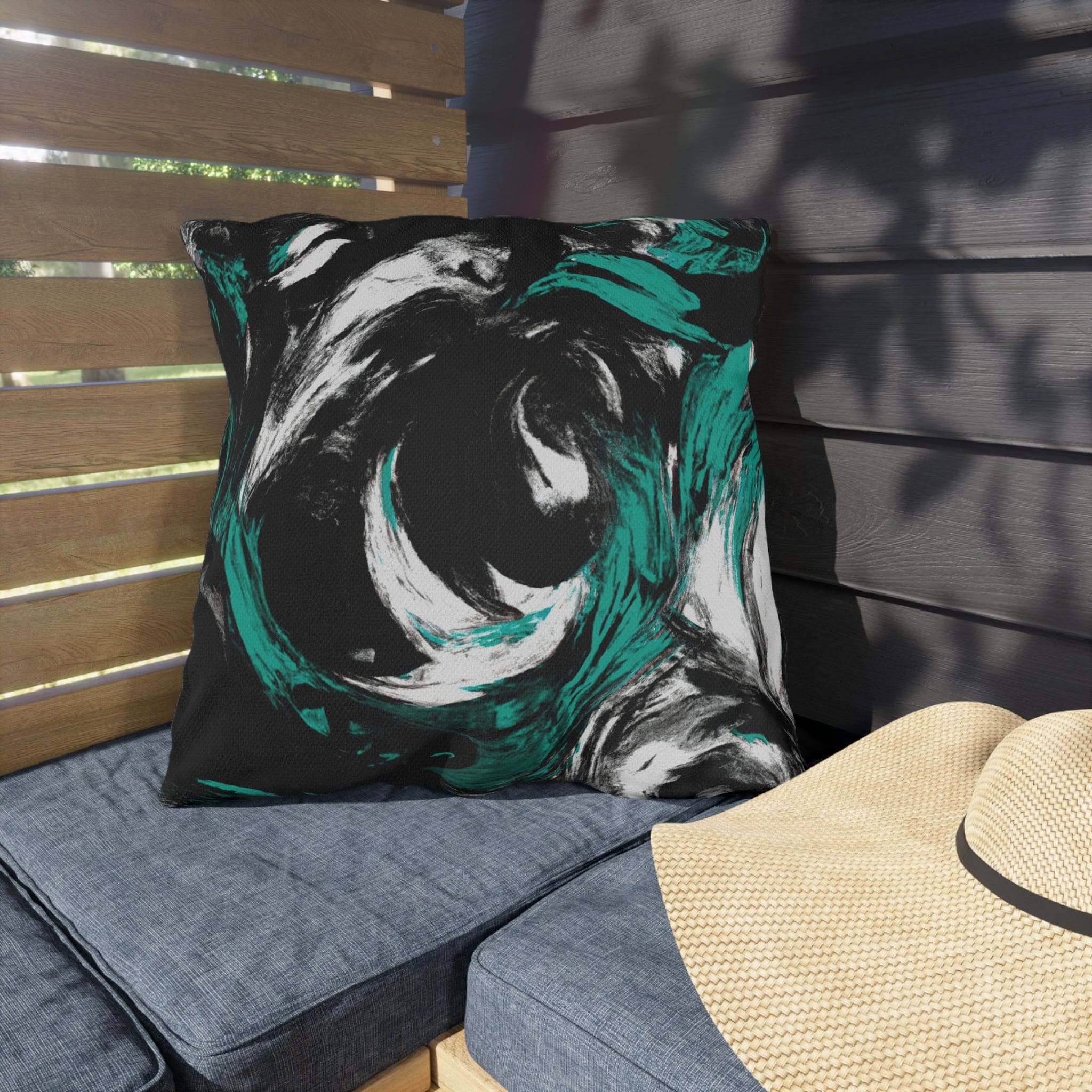 Decorative Indoor/outdoor Pillow - Black Green White Abstract Pattern