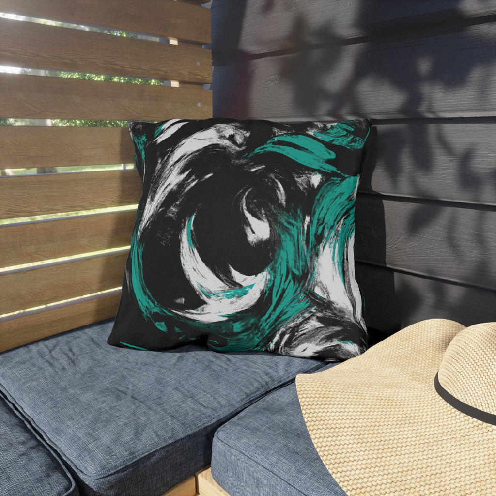 Decorative Indoor/outdoor Pillow - Black Green White Abstract Pattern