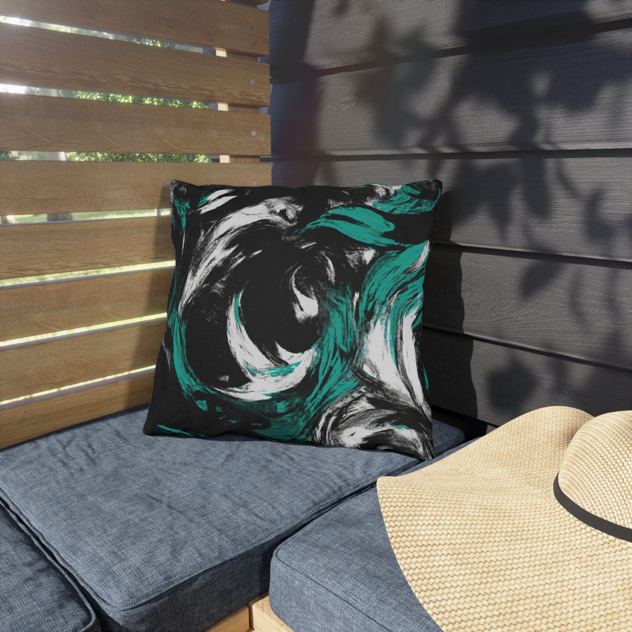 Decorative Indoor/outdoor Pillow - Black Green White Abstract Pattern