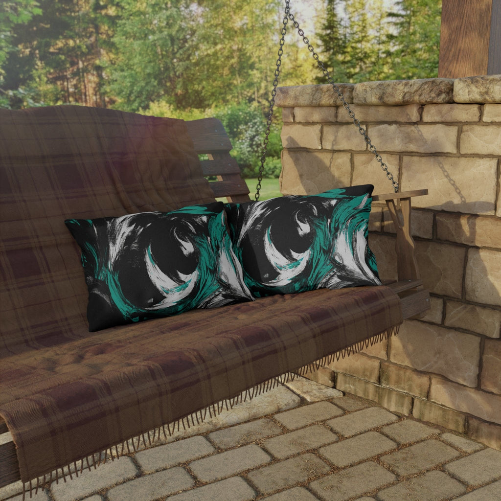 Decorative Indoor/outdoor Pillow - Black Green White Abstract Pattern