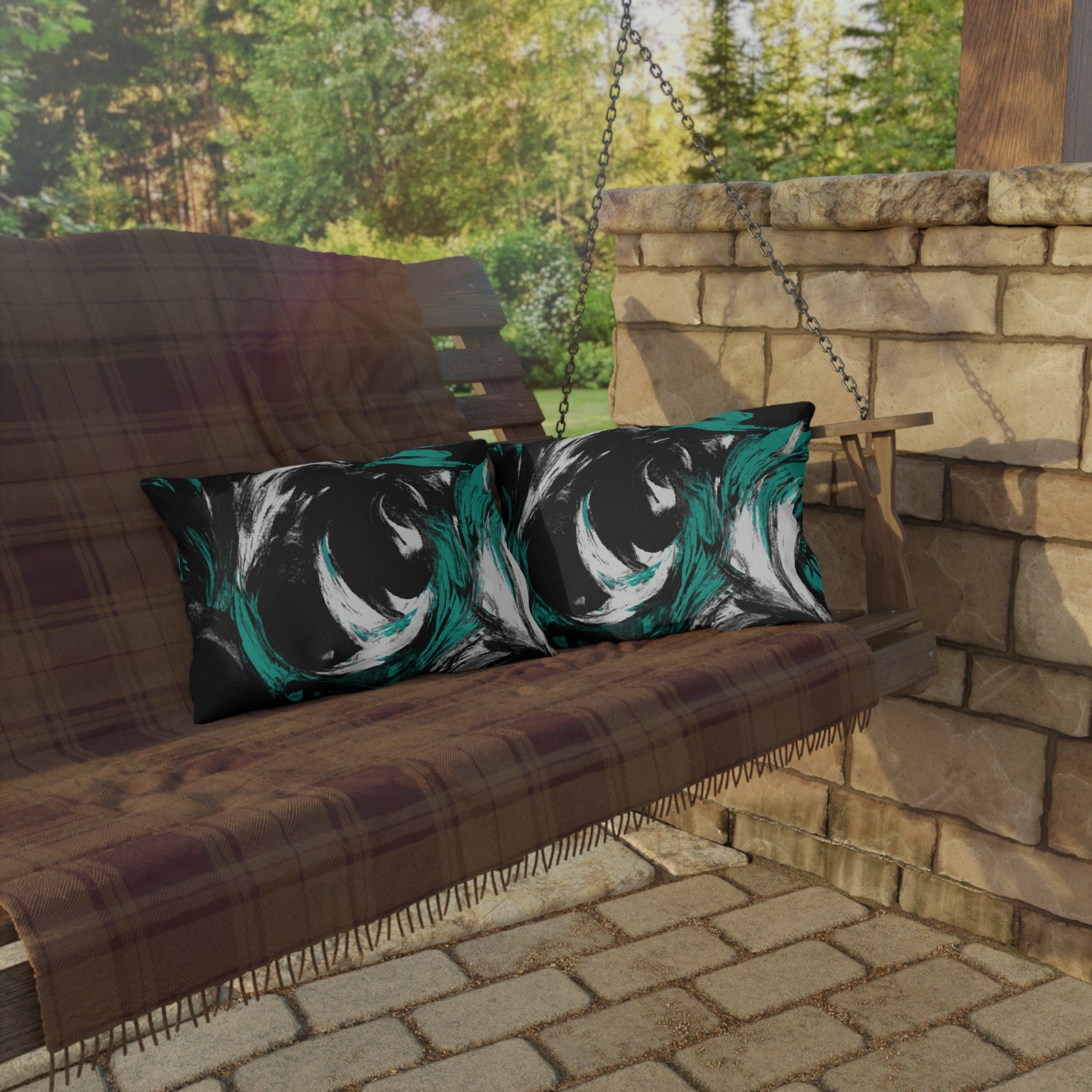 Decorative Indoor/outdoor Pillow - Black Green White Abstract Pattern