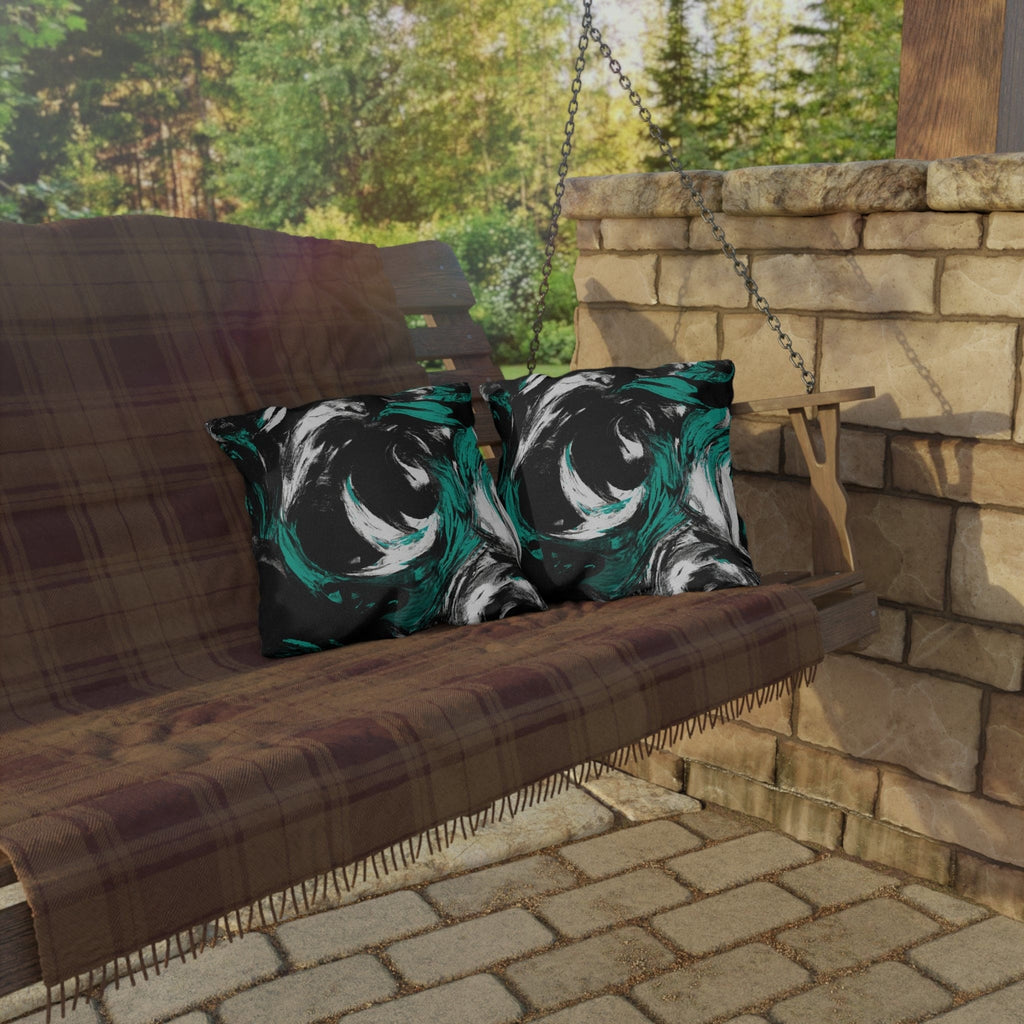 Decorative Indoor/outdoor Pillow - Black Green White Abstract Pattern