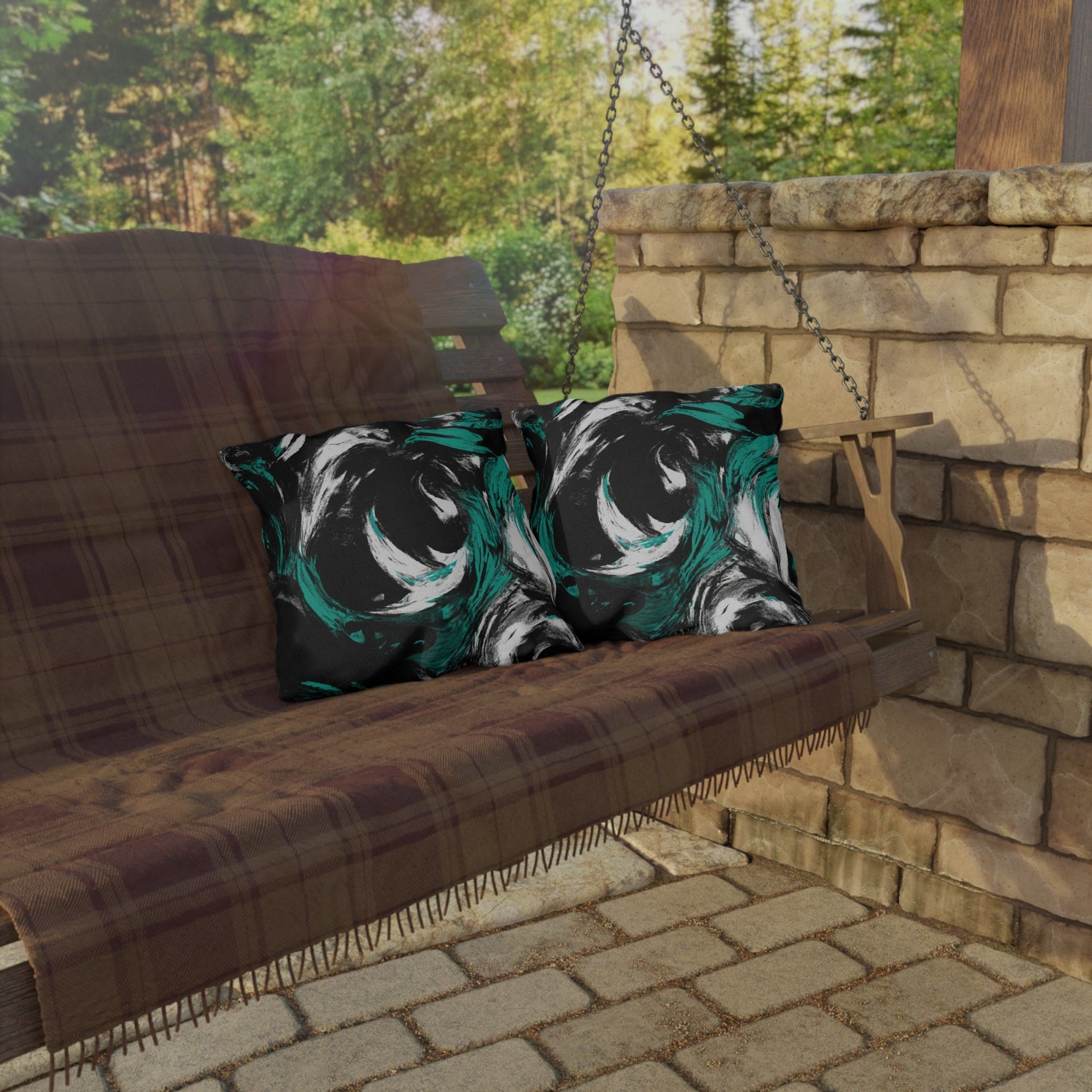 Decorative Indoor/outdoor Pillow - Black Green White Abstract Pattern