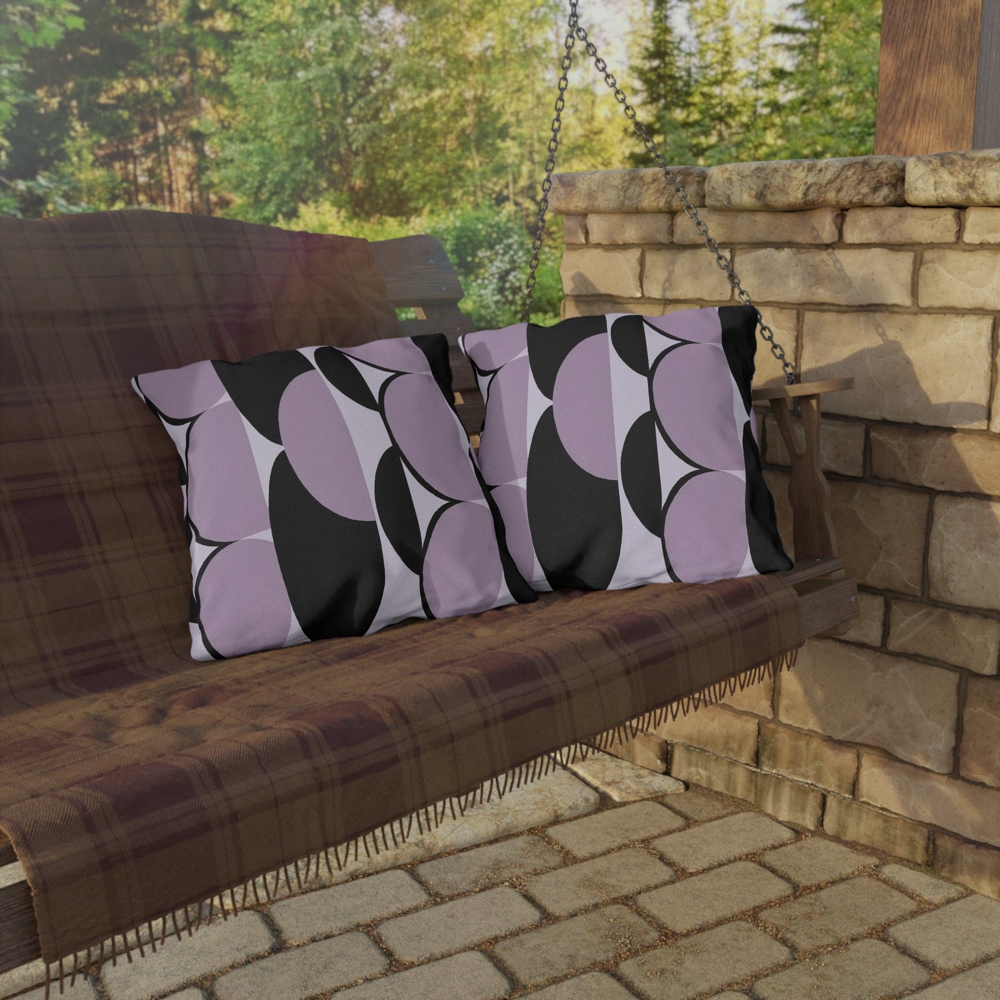 Decorative Indoor/outdoor Pillow - Geometric Lavender and Black