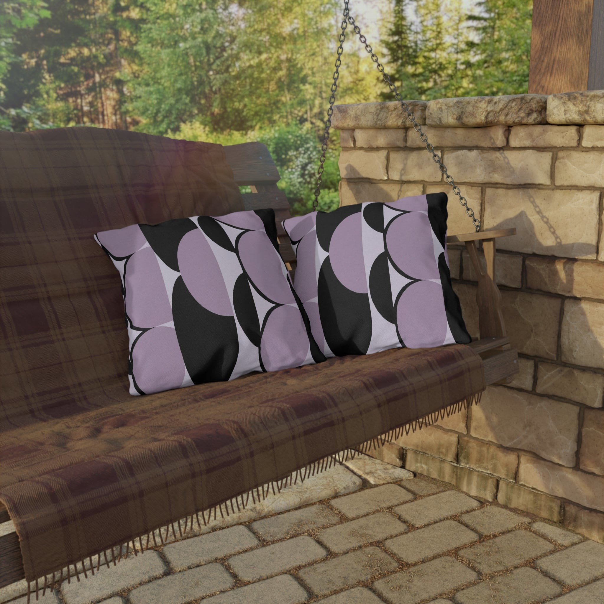 Decorative Indoor/outdoor Pillow - Geometric Lavender and Black