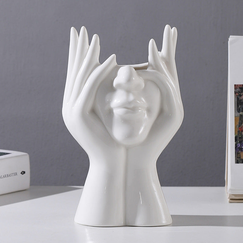 Nordic Creative White Ceramic Body Art Vase Decor