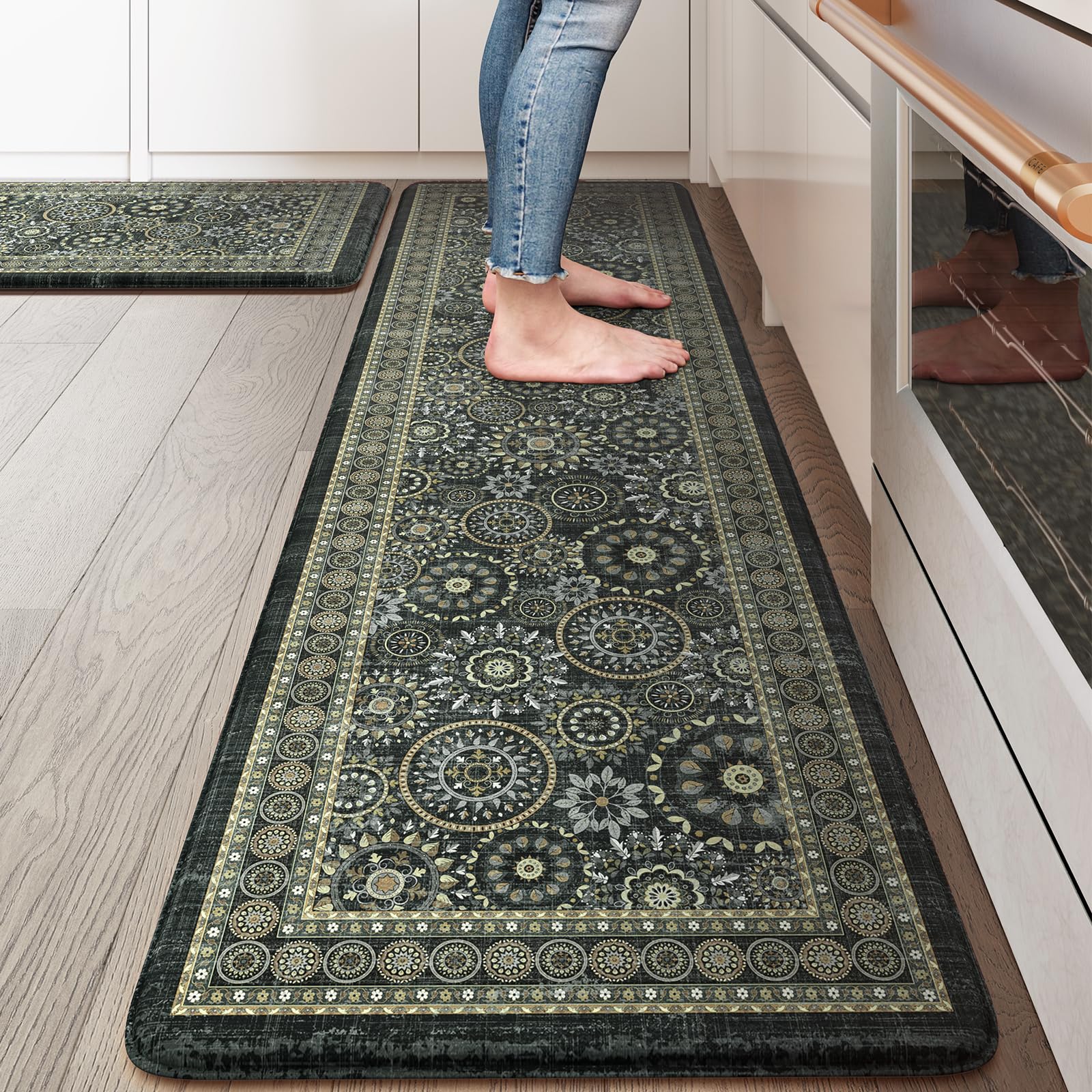 Cozy Cushion Kitchen Mat Set - Anti-Fatigue, Non-Slip, Waterproof, 2-Piece