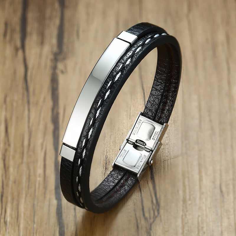 Men's Titanium Steel Woven Leather Bracelet