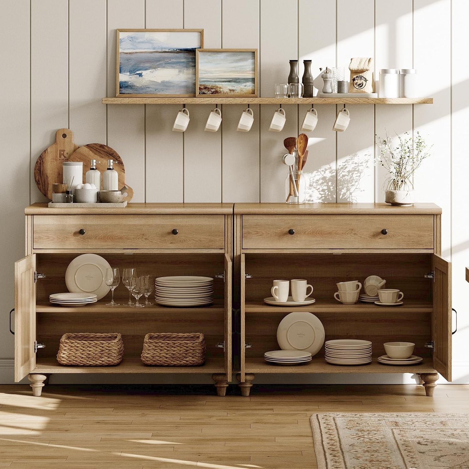 Oak Farmhouse Entertainment Center For TVs Up To 75 Inches