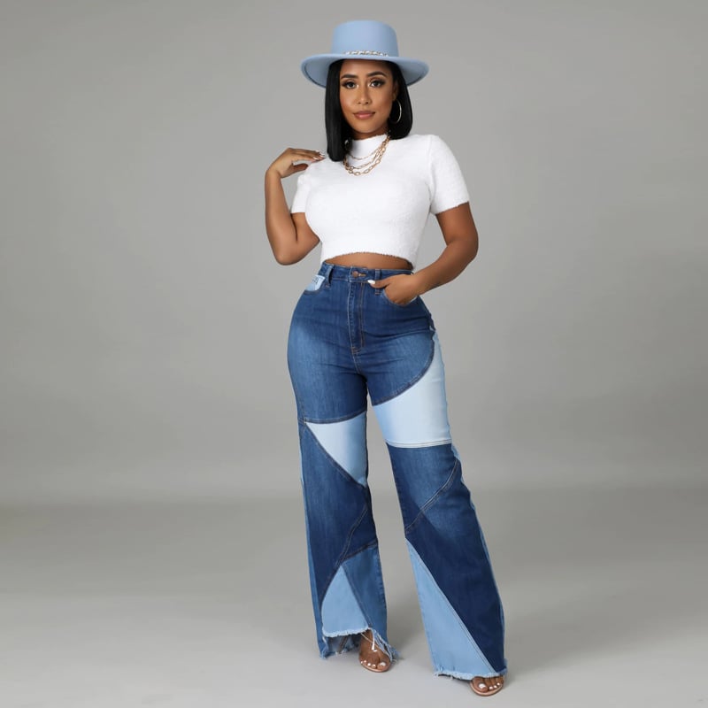 Washed Stitch Women's Denim Trousers for Street Fashion
