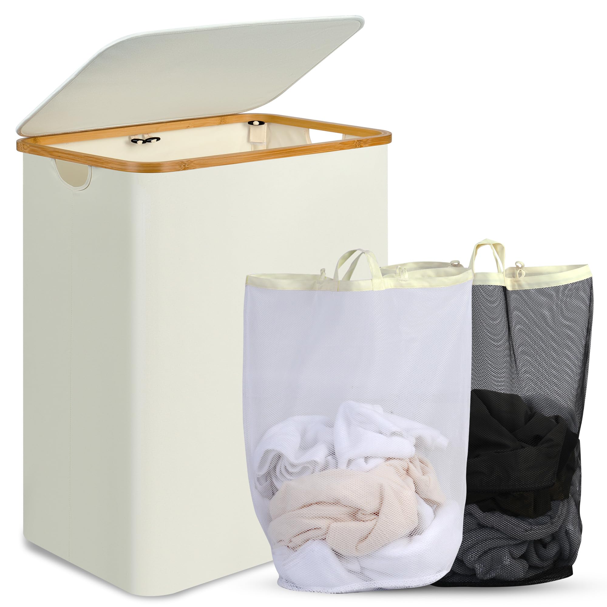 Spacious 160L Bamboo-Handled Laundry Hamper