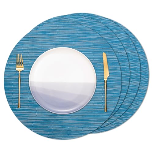 Banchif Vinyl Table Mats 15" Round - Set of 4, Stain-Resistant & Washable (Blue)
