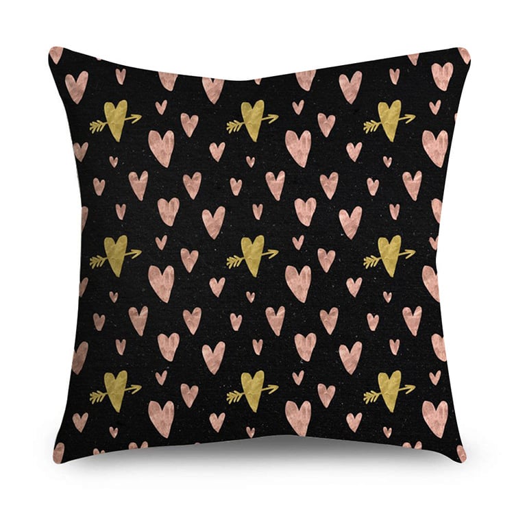 Rose Gold Polyester Pillow Cover with Black Gold Design