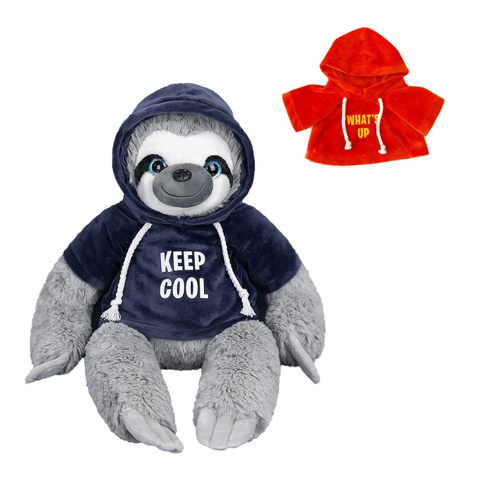 iinkcma Sloth Stuffed Animals Plush Toy with Removable Two T-Shirts Hanging Plush Soft Sloth Plush Toys 12 Inches (Blue+Red)