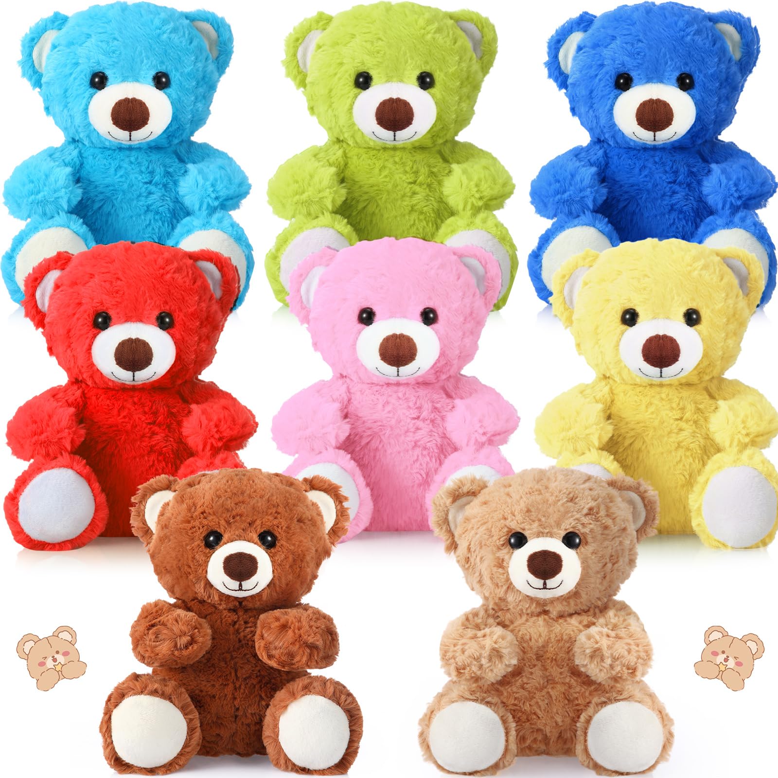Liliful 8 Pieces 8 Inch Bear Stuffed Animal Bulk Stuffed Animals Soft Stuffed Bear Plush Toys Bear Decorations Bear Party Favors for Baby Shower Birthday Party Gifts Supplies(Multicolor)