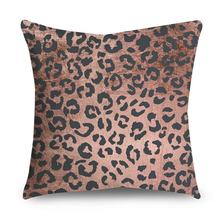 Rose Gold Polyester Pillow Cover with Black Gold Design