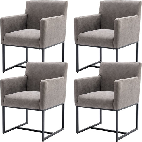 Set Of 4 Grey Upholstered Armchairs With Linen Fabric