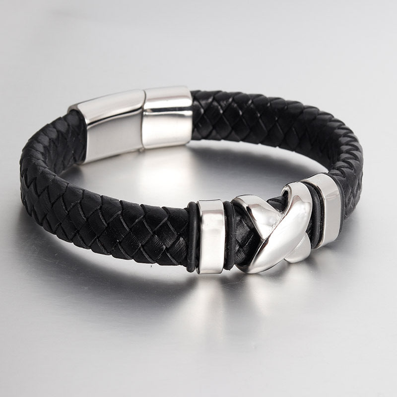 Titanium Leather Weave Men's Bracelet
