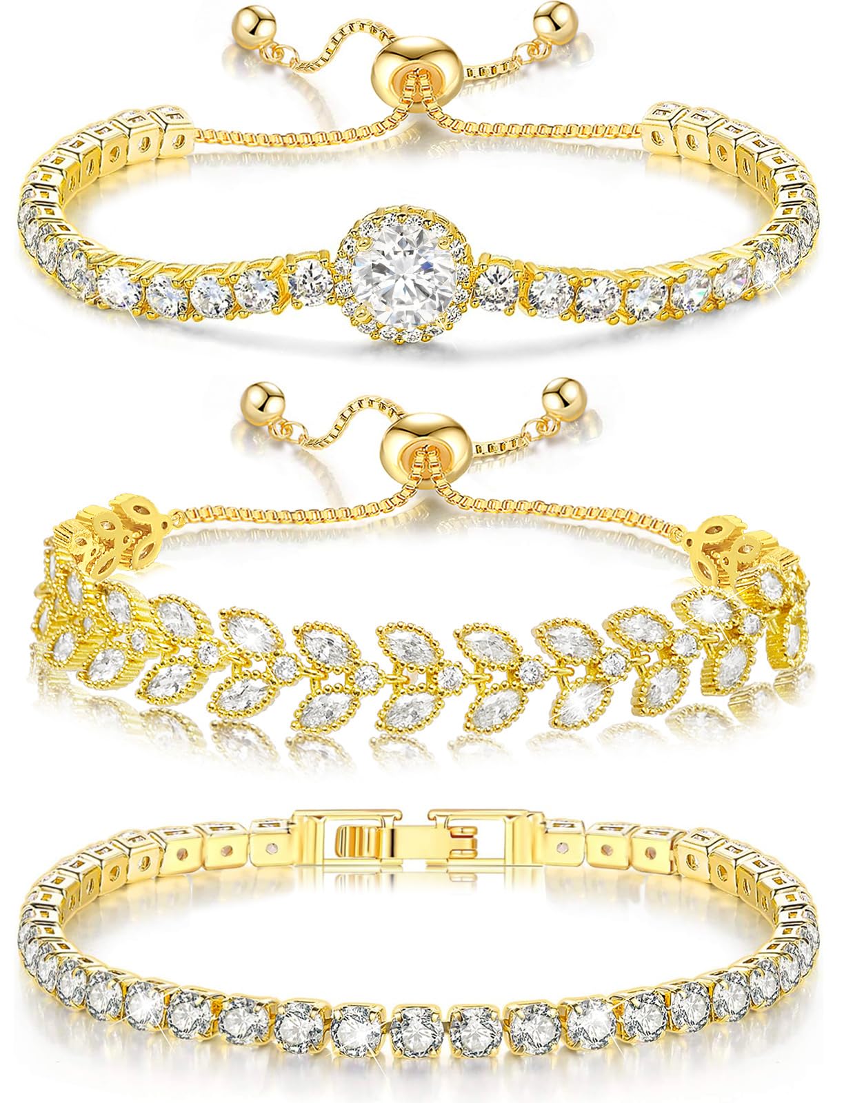Suyi Tennis Bracelet Cubic Zirconia Bracelet Gold Plated Bracelets for Women 18CM Gold 1