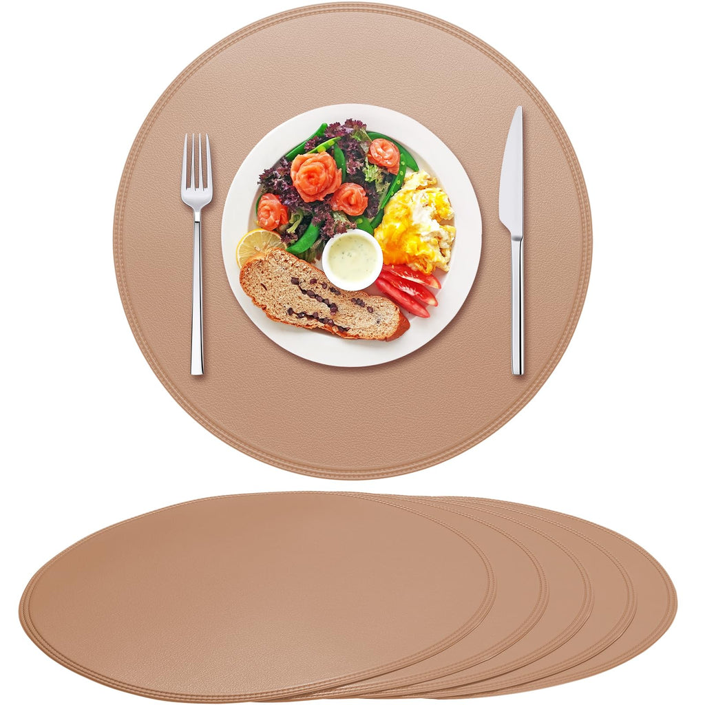 Vintage Chic Round Faux Leather Placemats Set of 6