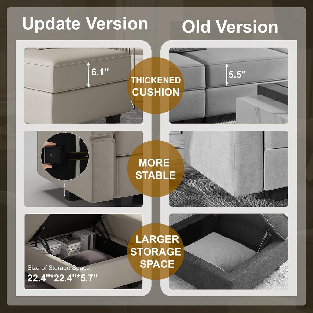 Grey Velvet Modular U Shaped Sectional Sofa Living Room