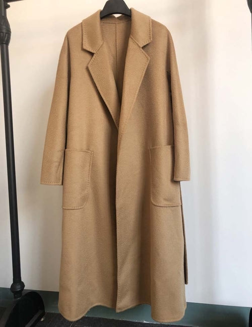 Women's Long Water Ripple Double-Sided Wool Coat – Elegant & Versatile