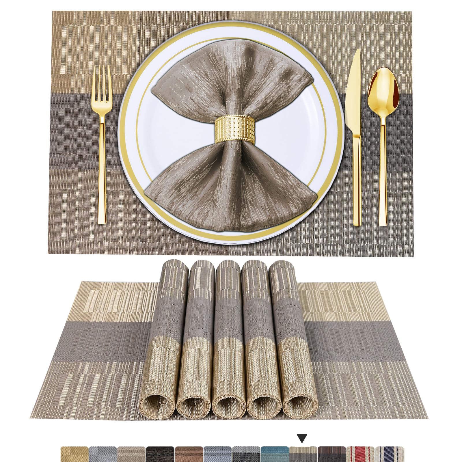 Gold Weave Vinyl Dining Mats Set of 6