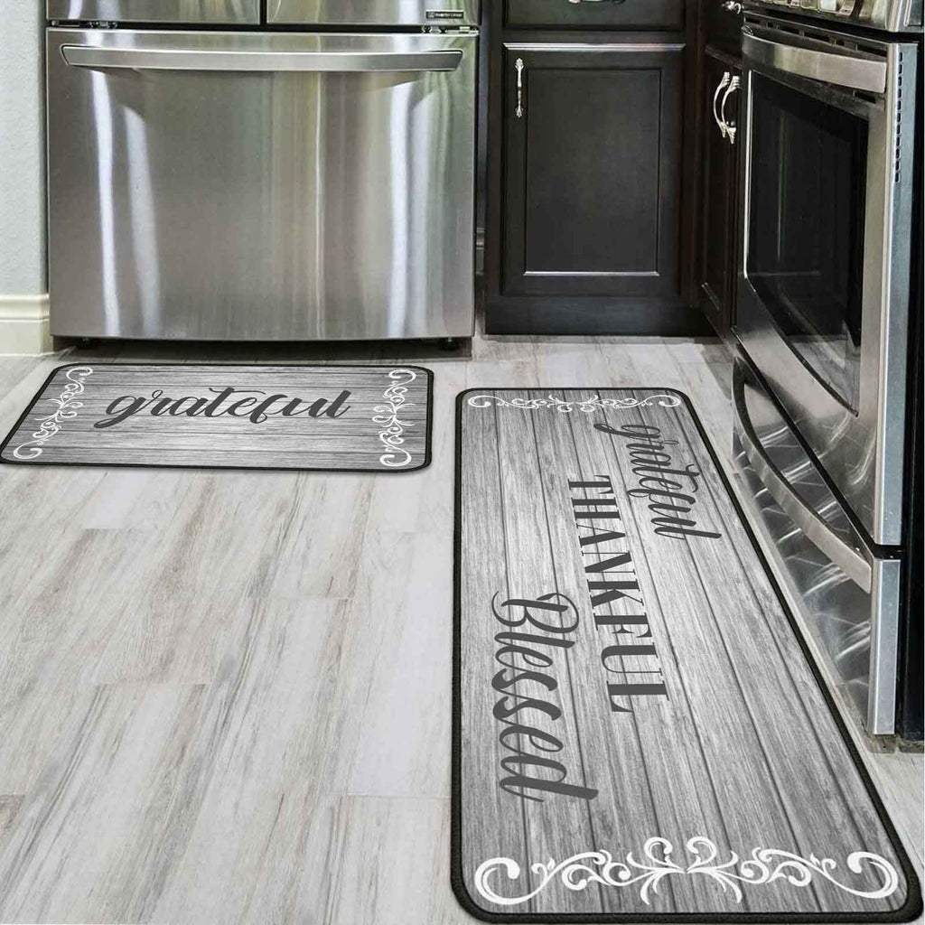 2Pc Grey Non-Slip Kitchen Mat Set 17”x30” & 17”x47”