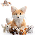 HyDren 5 Pcs Woodland Animals Plush Toys 13.4 Inch Large Fennec Fox Stuffed Animals with 4 Cute Babies Fox Plush for Valentine Birthday Gift Baby Shower Party Decor