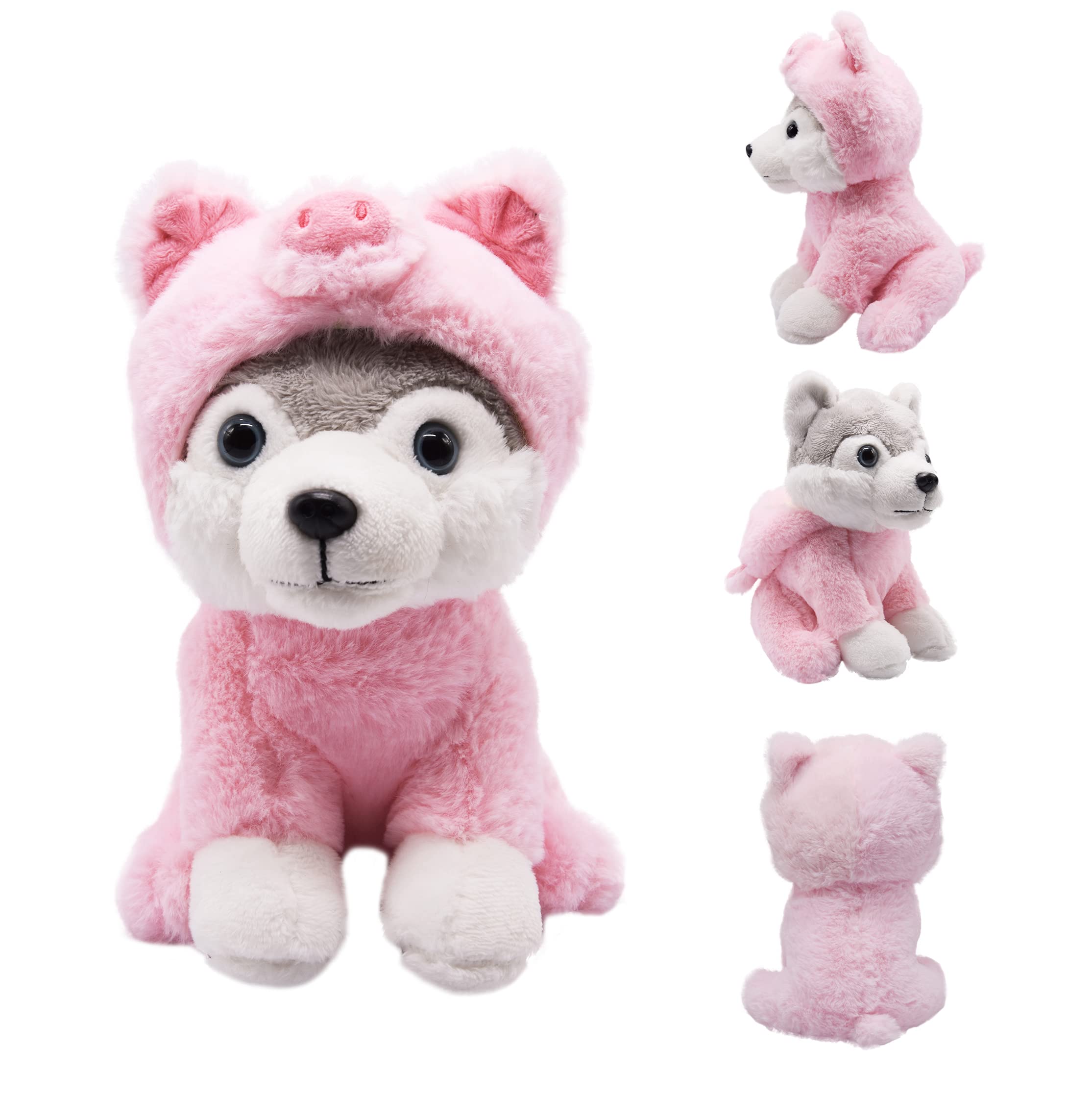 BABOLI Cuddly Husky Stuffed Animals| Soft Toys with Adorable Pig Costumes| Super Cute Husky Dog Plush Animal for Birthday Gifts or Party Supplies| Good Choice for Children|10 Inch