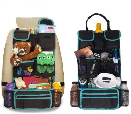 Back Seat Car Organizer - Kids Storage Compartment - Holds Tablets - Ipads - Cups - Bottles -Toys - Stuffed Animals - Snacks - Detachable - Adjustable - Removable Documents Wallet