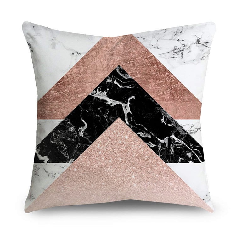 Rose Gold Polyester Pillow Cover with Black Gold Design