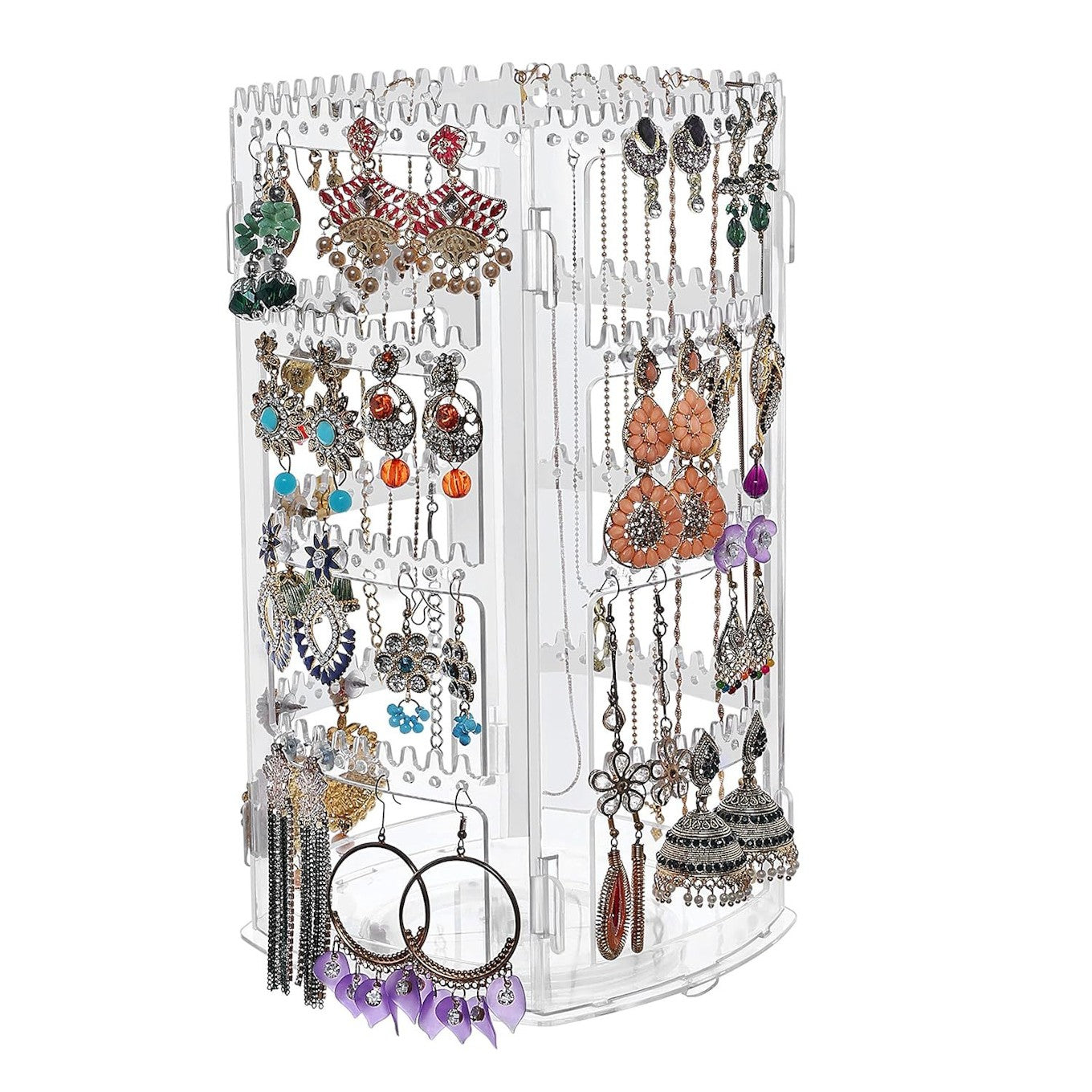 Rotating Earrings Stand Jewelry Display Organise- White, Acrylic